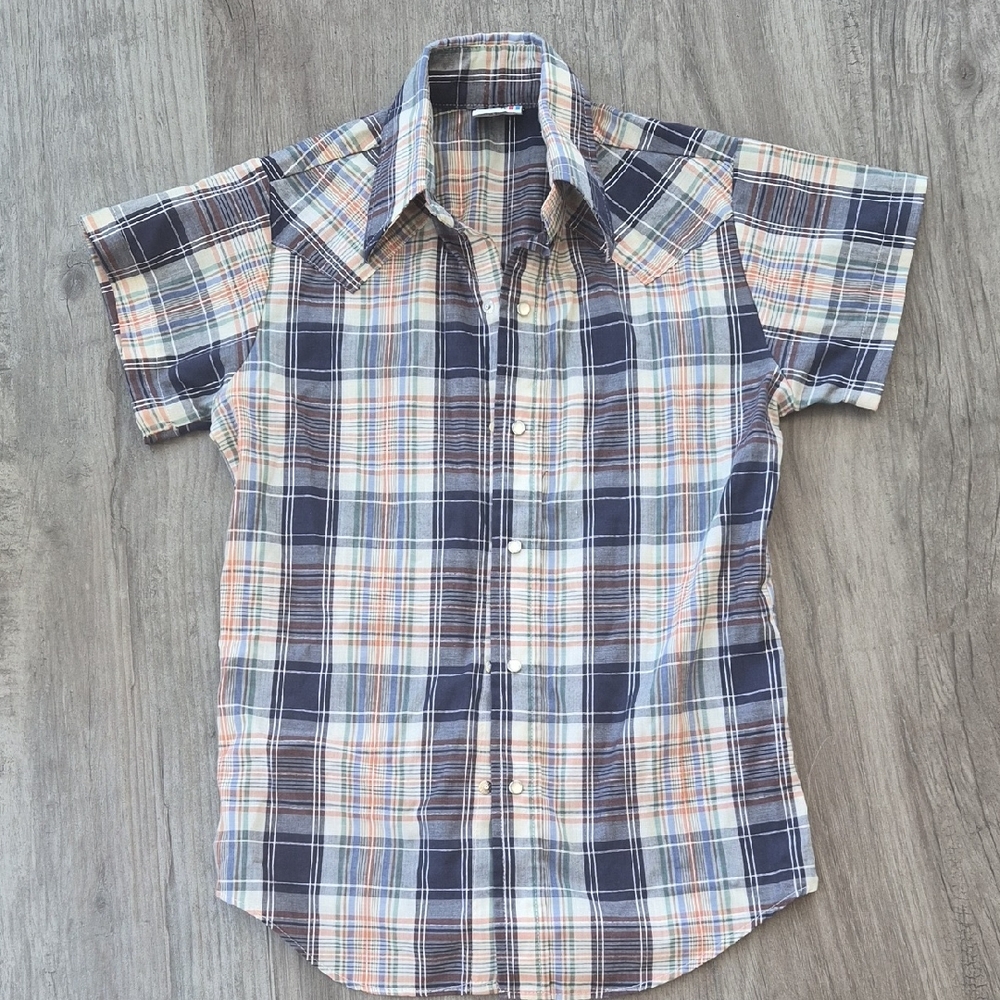 Girl's Boys Vintage Billy The Kid Western Plaid Short Sleeve Shirt